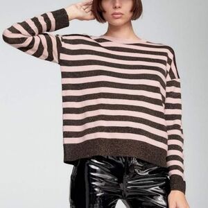 Rag & Bone June Pink Striped Metallic Merino Wool Ribbed Knit Sweater